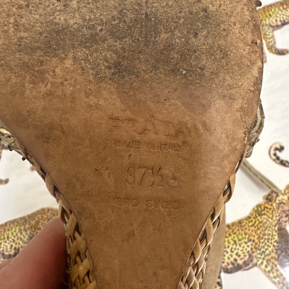 Authentic Prada pre-loved gold strappy lizard  heels/wedges - size 37 1/2 - Picture 5 of 8